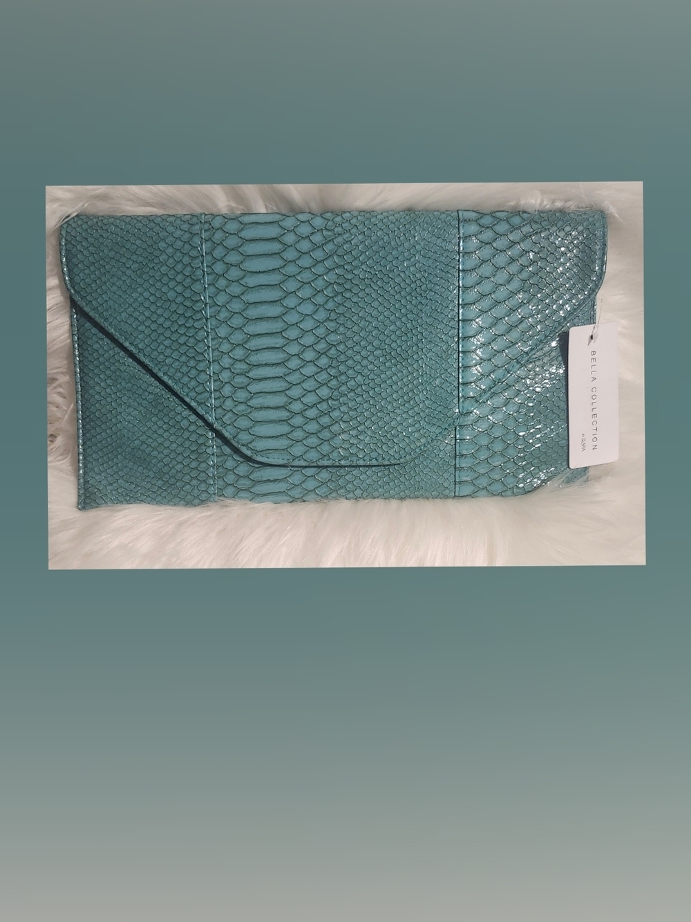 Brand New Bella Collection Teal Snake-Embossed Oversized Clutch